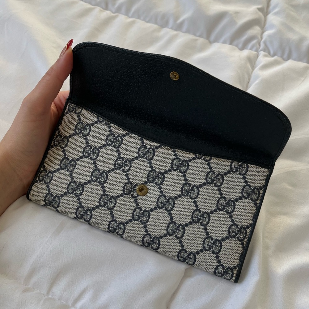 Vintage Gucci Bifold Long Wallet Blue Canvas - Picture 10 of 12